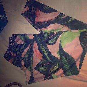 Adidas pink leaf satin leggings